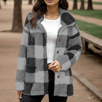 Geruite Teddy Jas Dames – Oversized Tussenjas