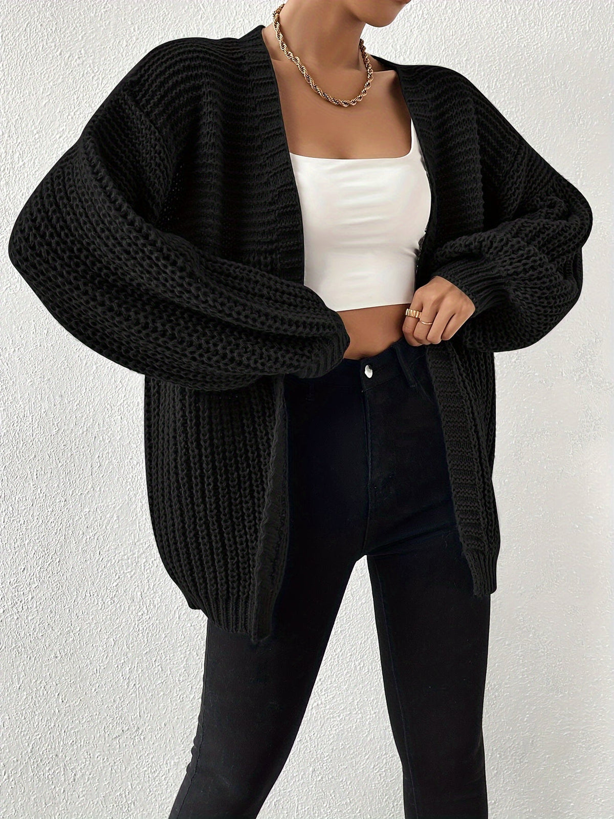 Grofgebreid Vest Dames – Open Cardigan Met Ballonmouwen