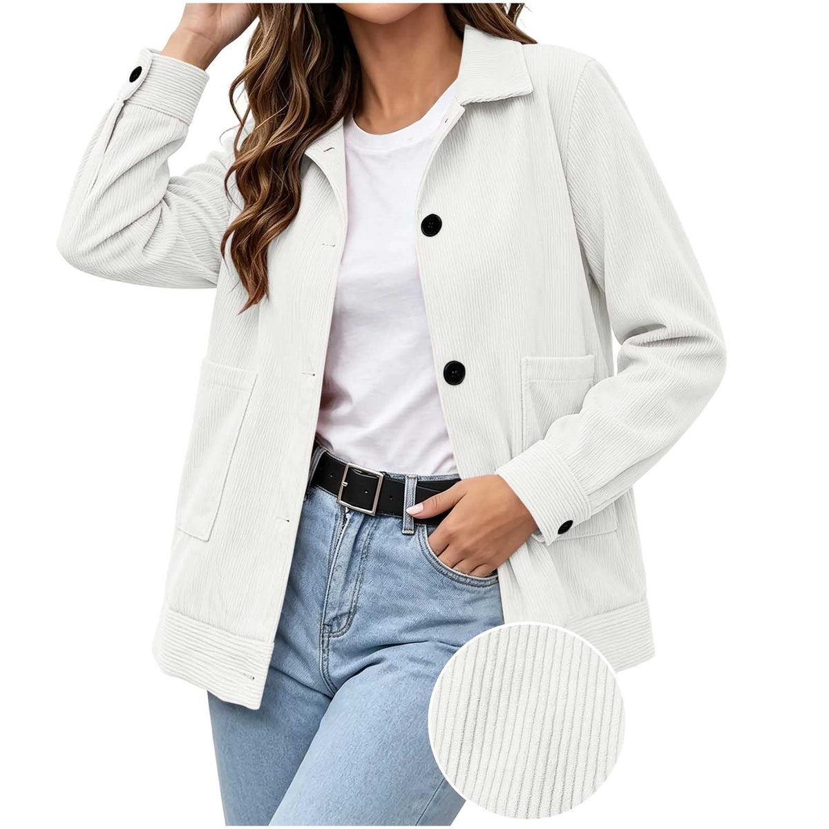Casual Corduroy Jas Dames – Jasje Met Ribstructuur