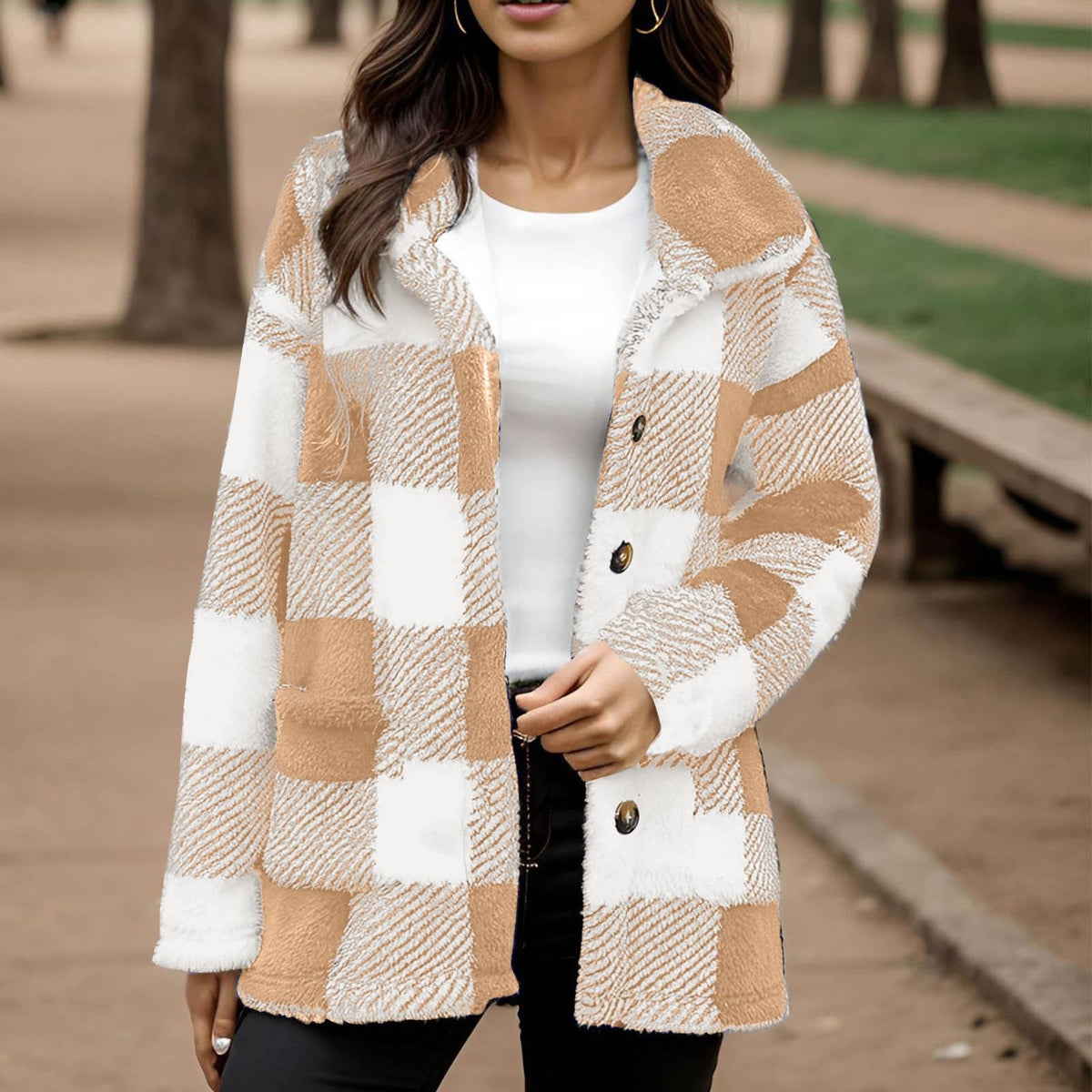 Geruite Teddy Jas Dames – Oversized Tussenjas