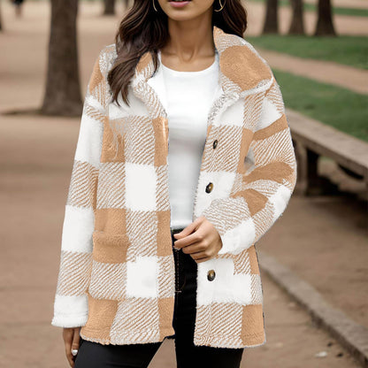 Geruite Teddy Jas Dames – Oversized Tussenjas