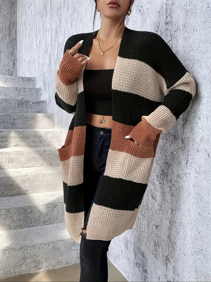 Lang Colorblock Vest Dames – Cardigan Met Kleurvlakken