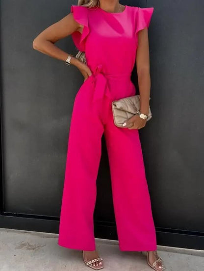 Elegante Jumpsuit Voor Dames Met Ruchesmouwen En Ceintuur