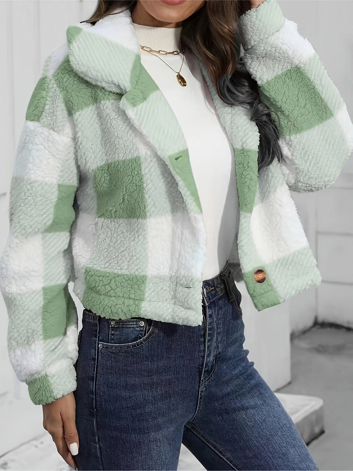 Geruite Korte Teddy Vest Dames – Teddy Jas & Tussenjas