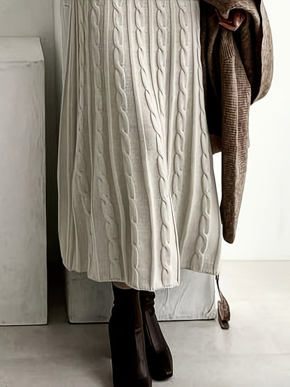 Maxi Sweaterjurk Dames – Lange Gebreide Jurk Met Kabelpatroon