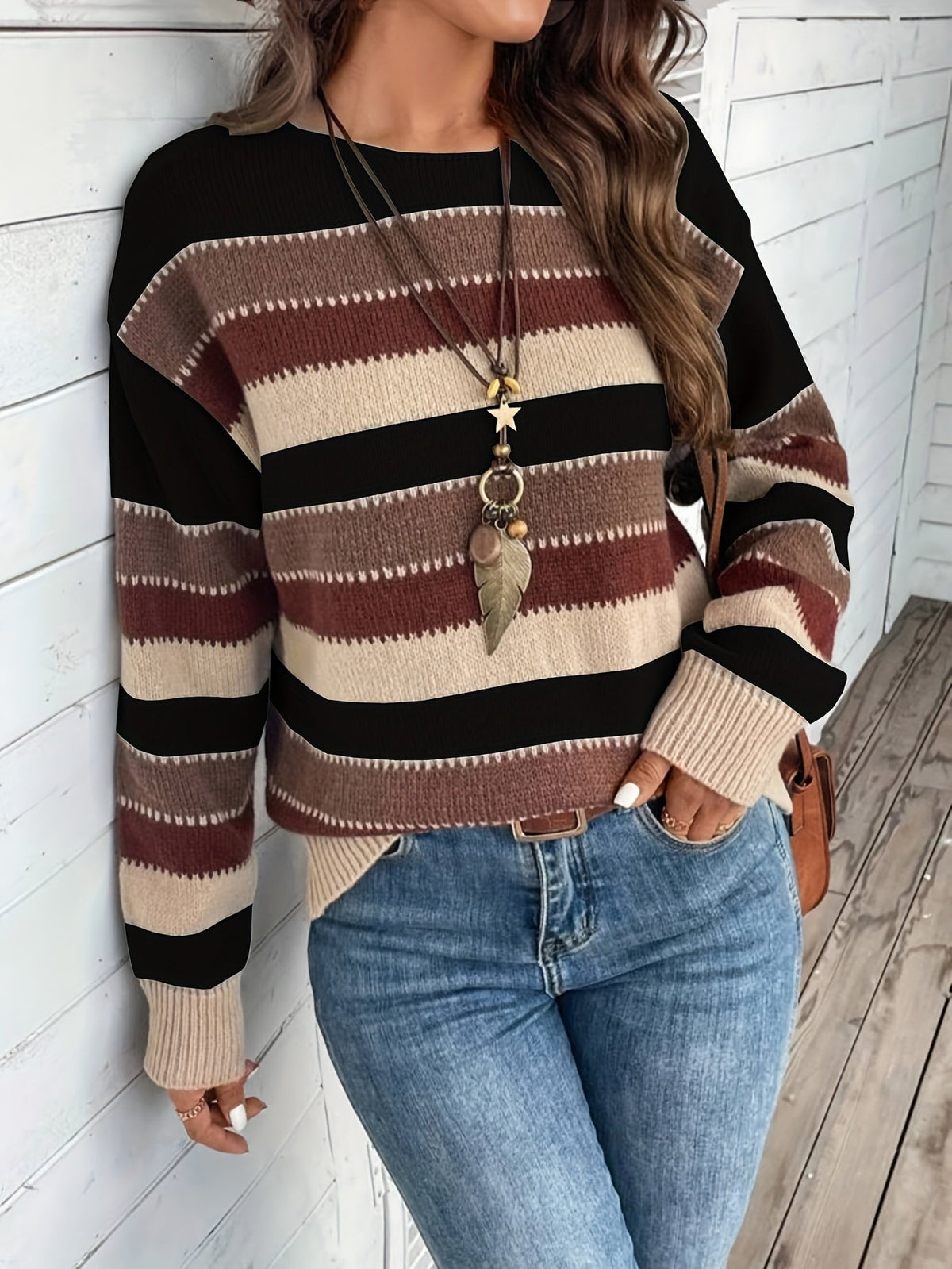 Gestreepte Trui Dames – Sweater Met Ronde Hals