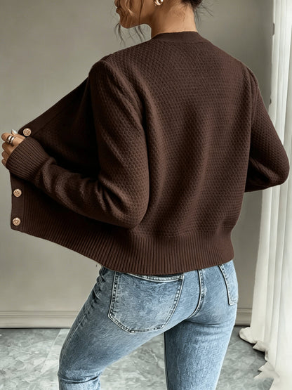Dames Gebreid Korte Cardigan Met Kabelpatroon En Gouden Knopen