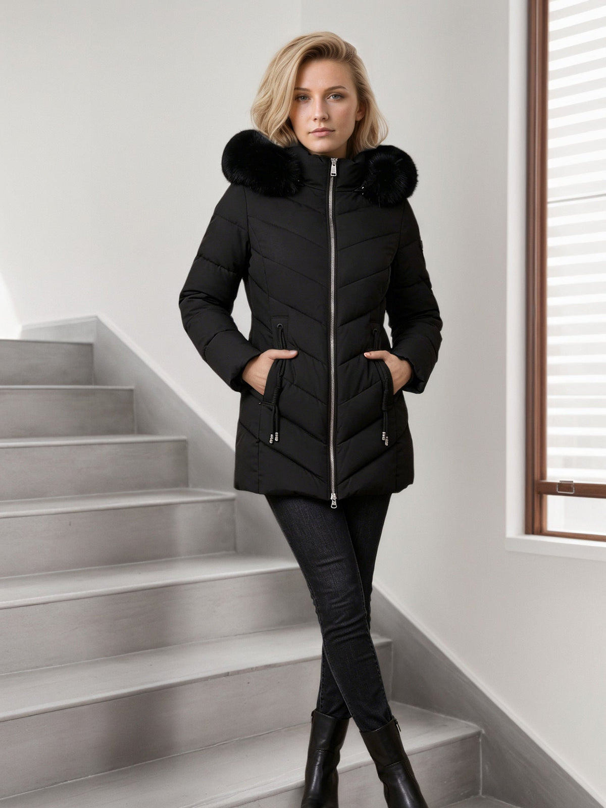 Gewatteerde Winterjas Dames Met Capuchon – Puffer Jas Met Bontkraag