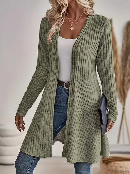 Lang Vest Dames – Gebreide Cardigan Met V-Hals