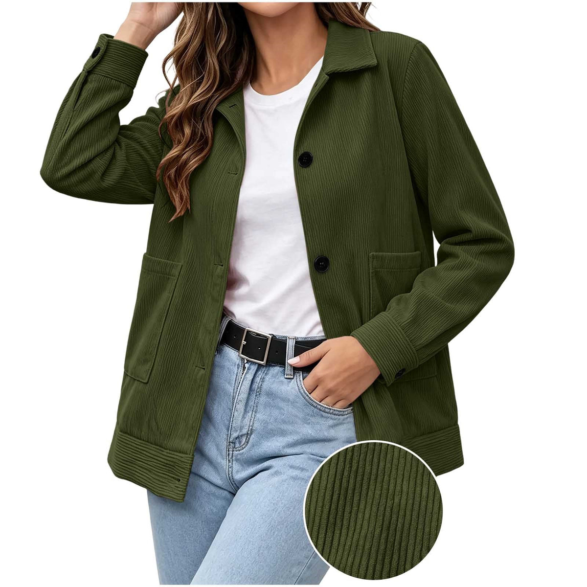 Casual Corduroy Jas Dames – Jasje Met Ribstructuur