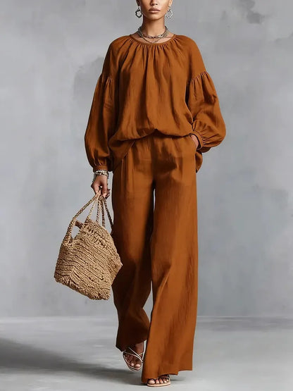 Linnen Set Dames – Tweedelige Blouse & Wijde Broek