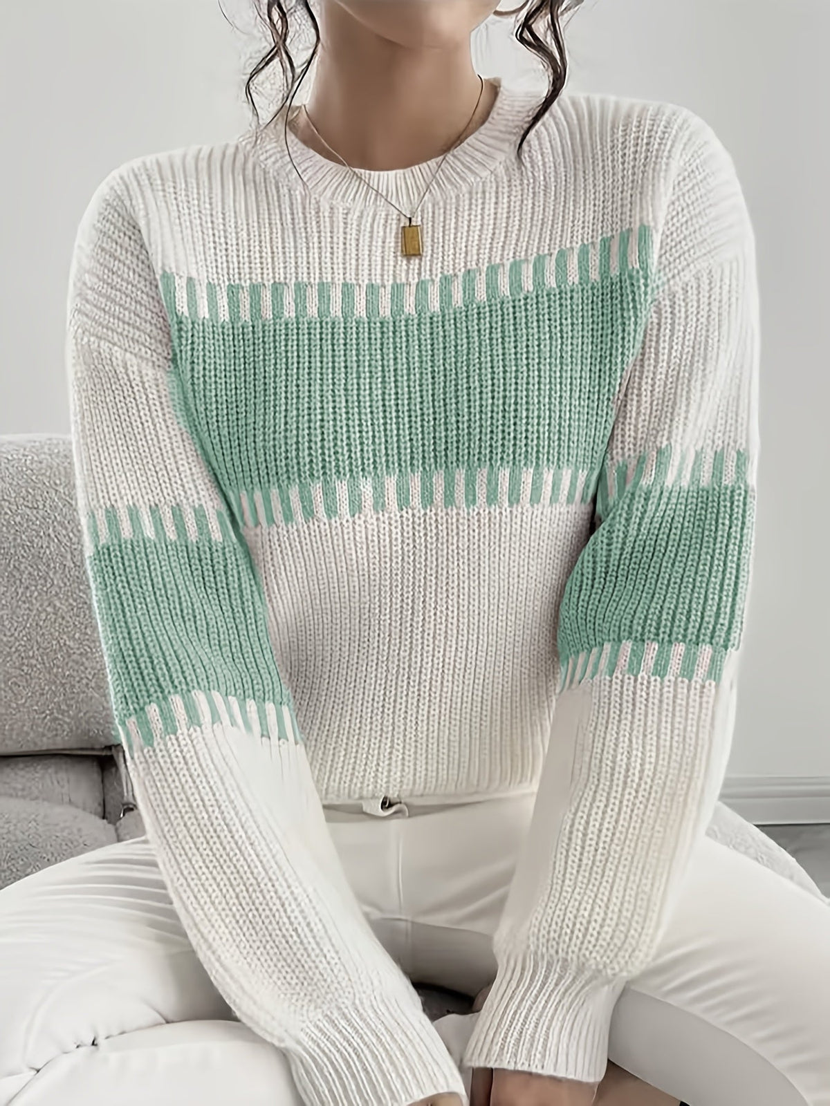 Gestreepte Trui Dames – Sweater Met Colorblock Patroon