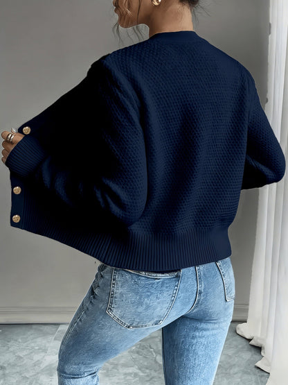 Dames Gebreid Korte Cardigan Met Kabelpatroon En Gouden Knopen