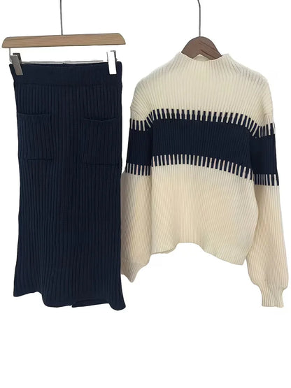 Tweedelige Ribgebreide Set Dames – Trui & Bijpassende Rok