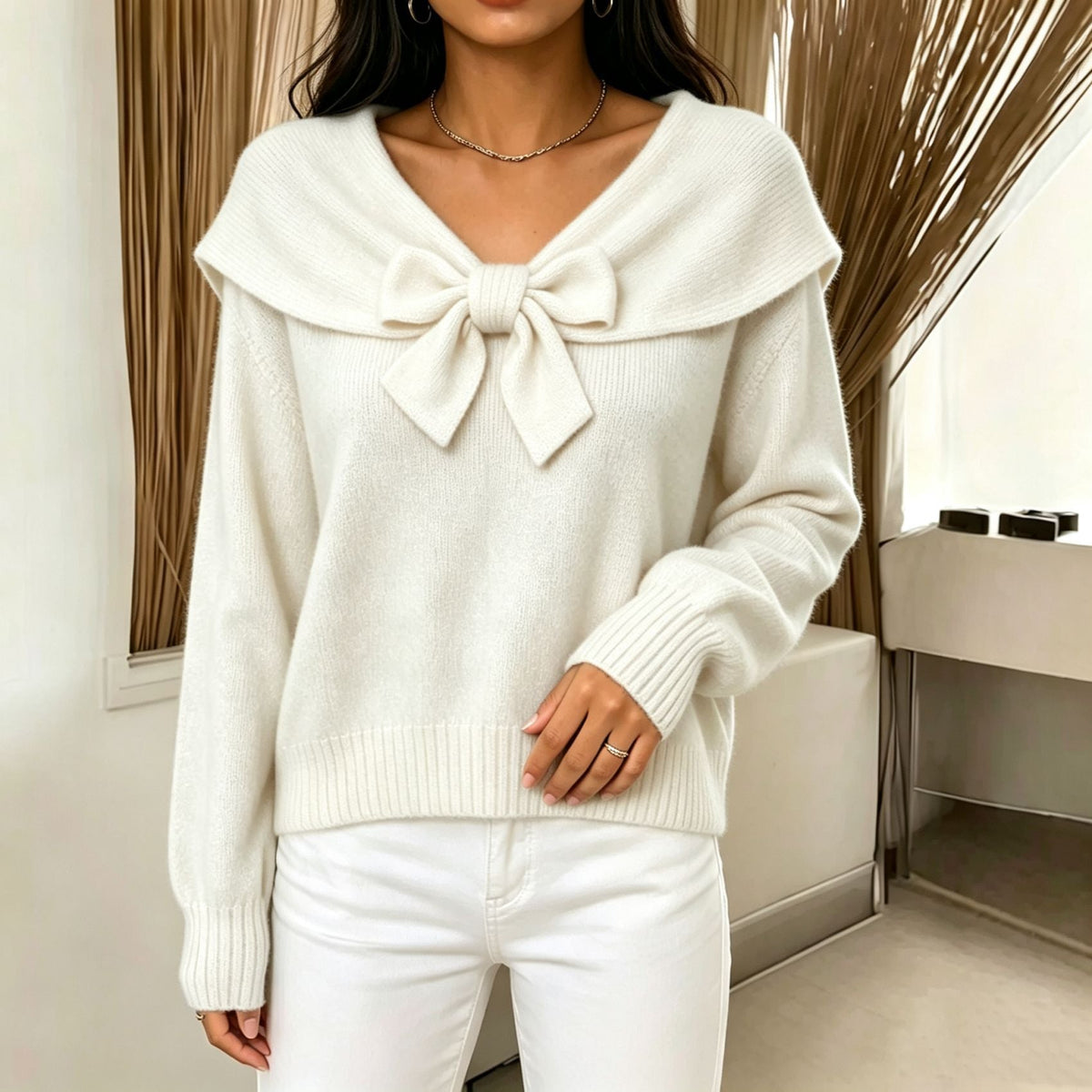Elegante Trui Dames Met Strik – Gebreide Trui