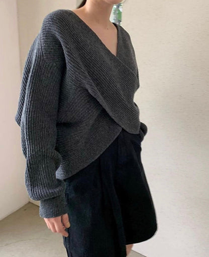 Gebreide Overslagtrui Dames – Sweater Met Gekruist Voorpand