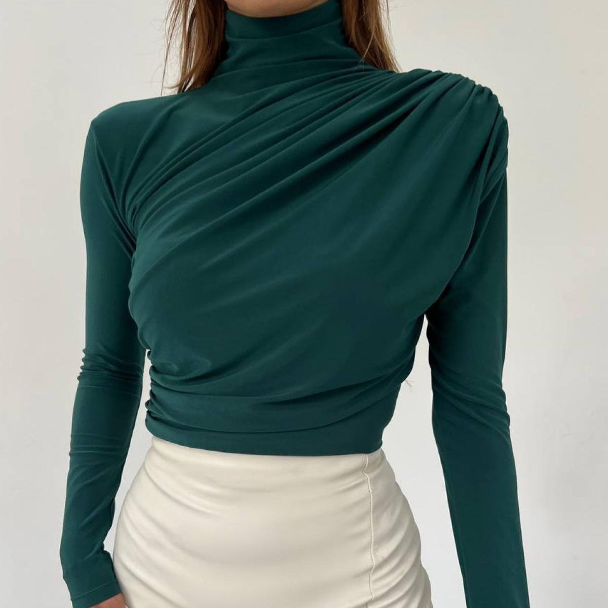 Gedrapeerde Blouse Dames – Longsleeve Met Col