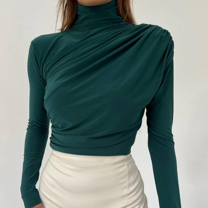Gedrapeerde Blouse Dames – Longsleeve Met Col
