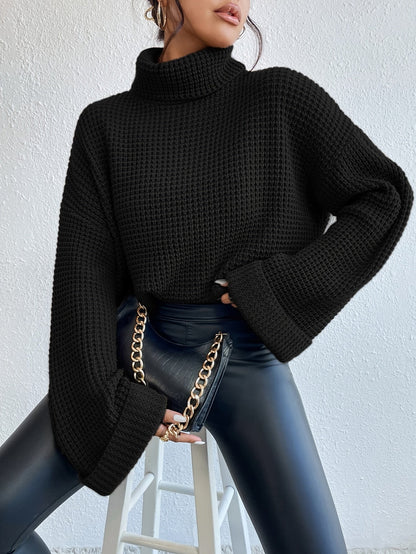 Oversized Coltrui Dames – Wafelgebreide Trui Met Wijde Mouwen