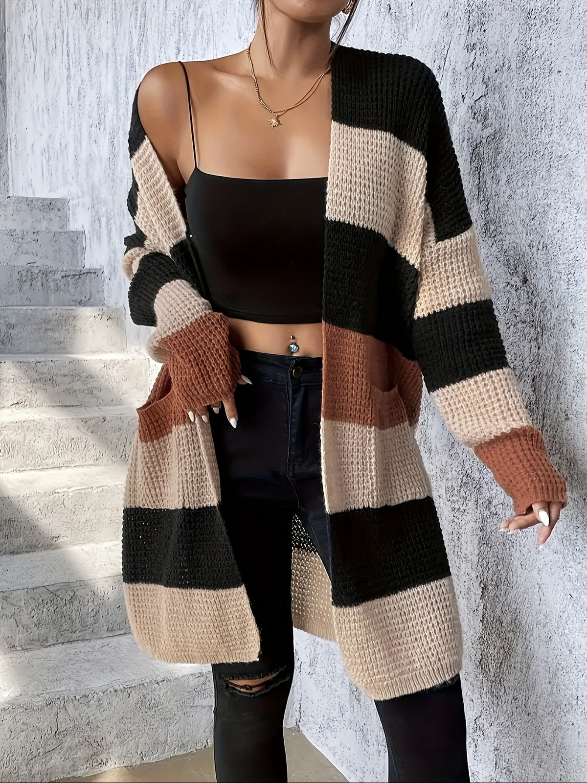 Lang Vest Dames – Lange Cardigan Met Colorblock