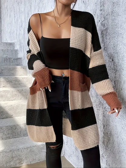 Lang Colorblock Vest Dames – Cardigan Met Kleurvlakken