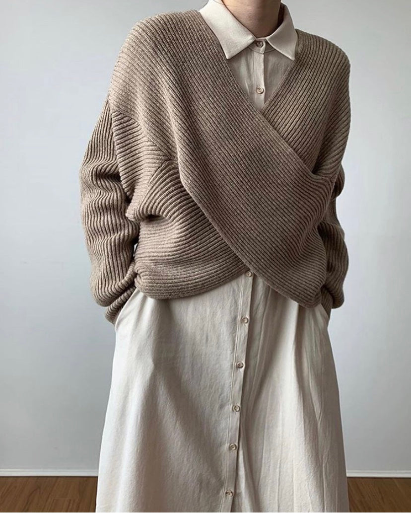 Gebreide Overslagtrui Dames – Sweater Met Gekruist Voorpand