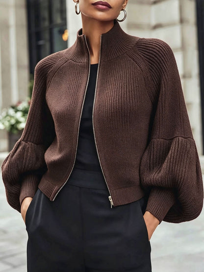 Vest Dames Met Pofmouwen – Cardigan Met Rits