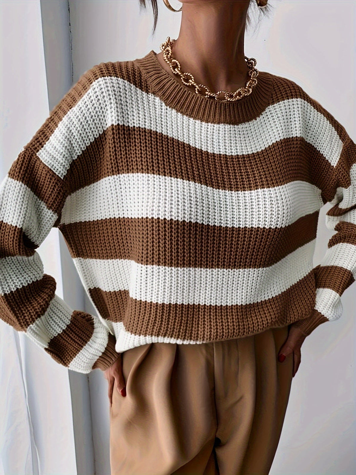 Gestreepte Gebreide Trui Dames – Oversized Trui & Wintertrui