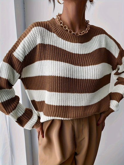 Gestreepte Gebreide Trui Dames – Oversized Trui & Wintertrui
