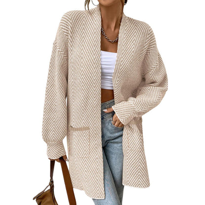 Dames Lang Cardigan Vest Met Open Voorkant En Lange Mouwen