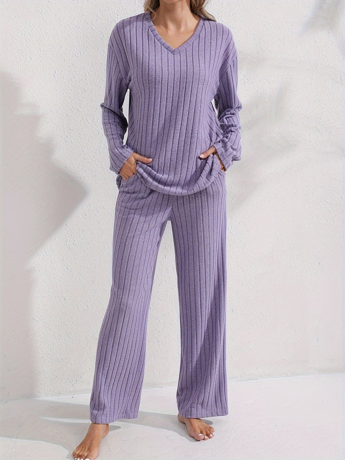 Loungewear Set Dames – Ribgebreide Top & Wijde Broek