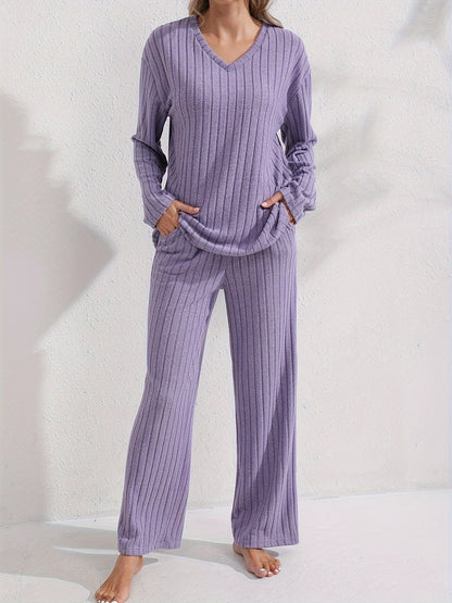 Loungewear Set Dames – Ribgebreide Top & Wijde Broek