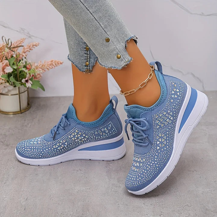 Platform Sneakers Dames – Veterschoenen Met Strass