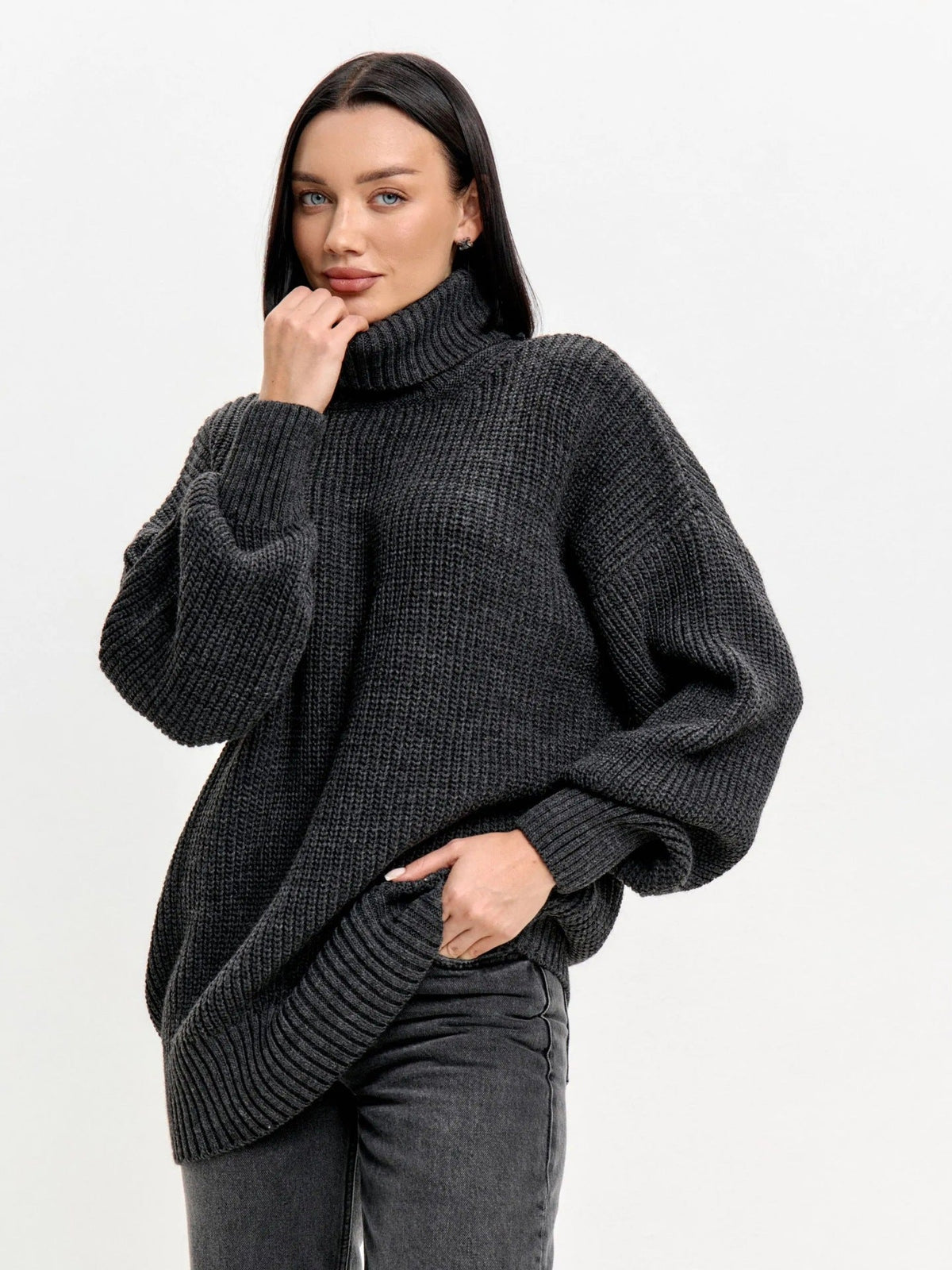 Oversized Coltrui Dames – Halflange Gebreide Top Met Rolcol