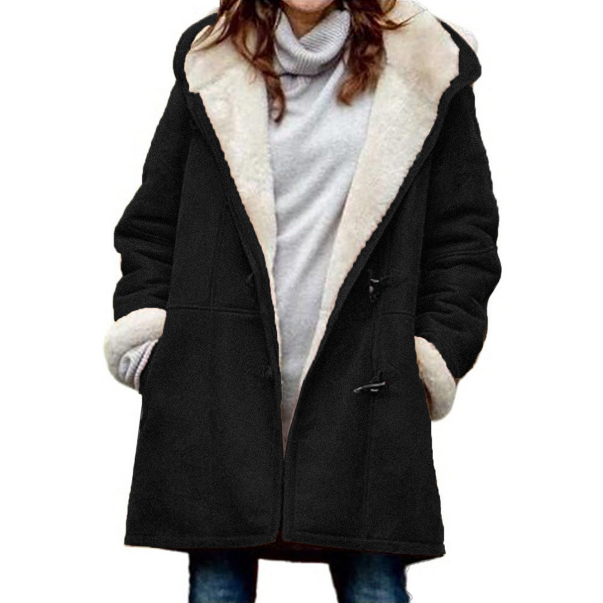 Dufflecoat Dames – Winterjas Met Fleecevoering En Capuchon