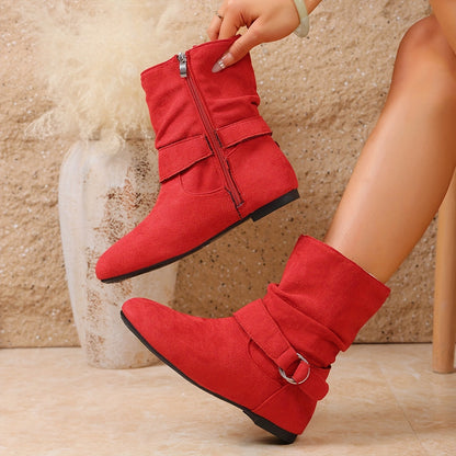 Enkellaarzen Dames – Boots Met Gesp En Plooien