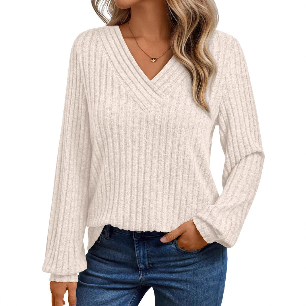 Ribgebreide Trui Dames – Sweater Met V-Hals