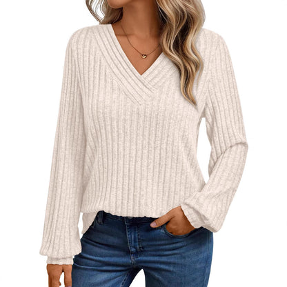Ribgebreide Trui Dames – Sweater Met V-Hals