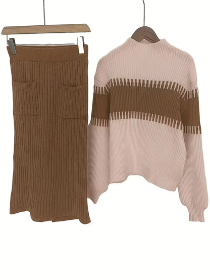 Tweedelige Ribgebreide Set Dames – Trui & Bijpassende Rok