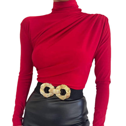 Gedrapeerde Blouse Dames – Longsleeve Met Col