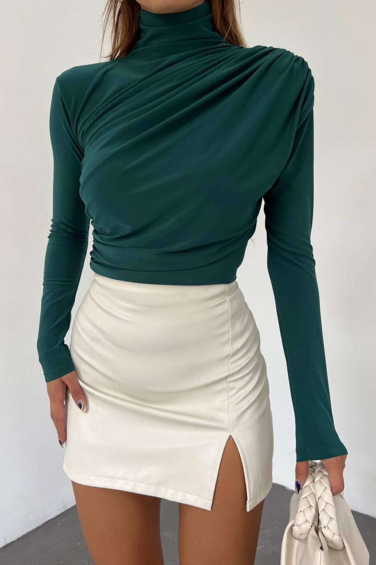 Gedrapeerde Blouse Dames – Longsleeve Met Col