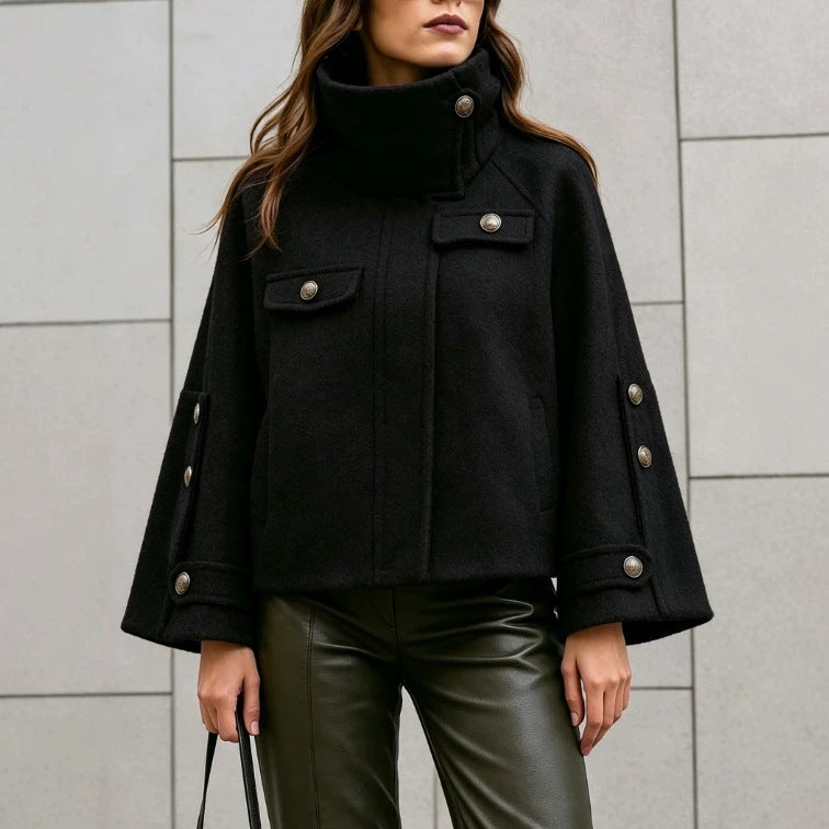 Chique Cape Jas Dames – Korte Jas Met Opstaande Kraag