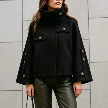 Chique Cape Jas Dames – Korte Jas Met Opstaande Kraag