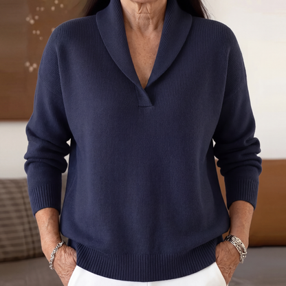 Elegante Trui Dames Met V-Hals – Sweater Met Sjaalkraag