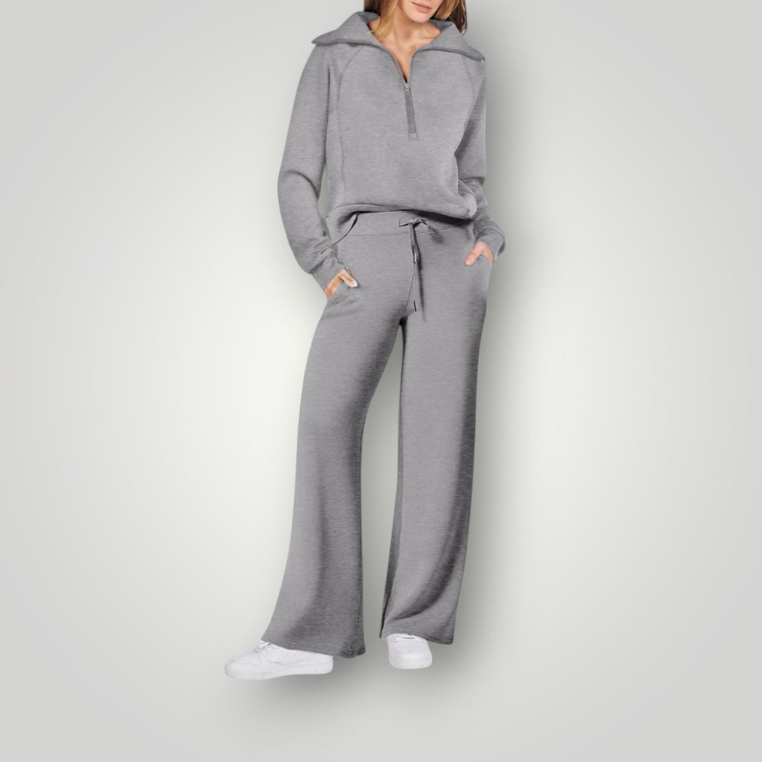 Casual Loungewear Set Voor Dames Met Blouse En Wijde Broek