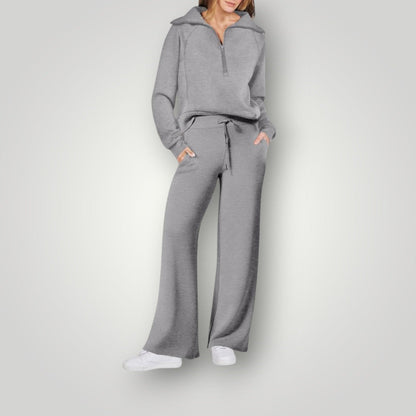 Casual Loungewear Set Voor Dames Met Blouse En Wijde Broek
