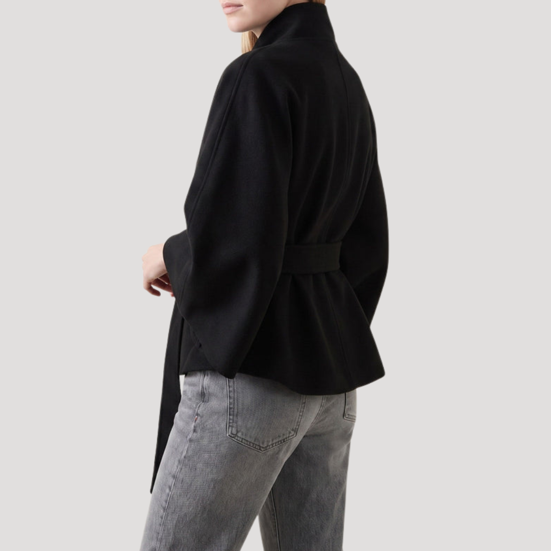 Dames Poncho Jas Met Wijde Mouwen En Strikceintuur