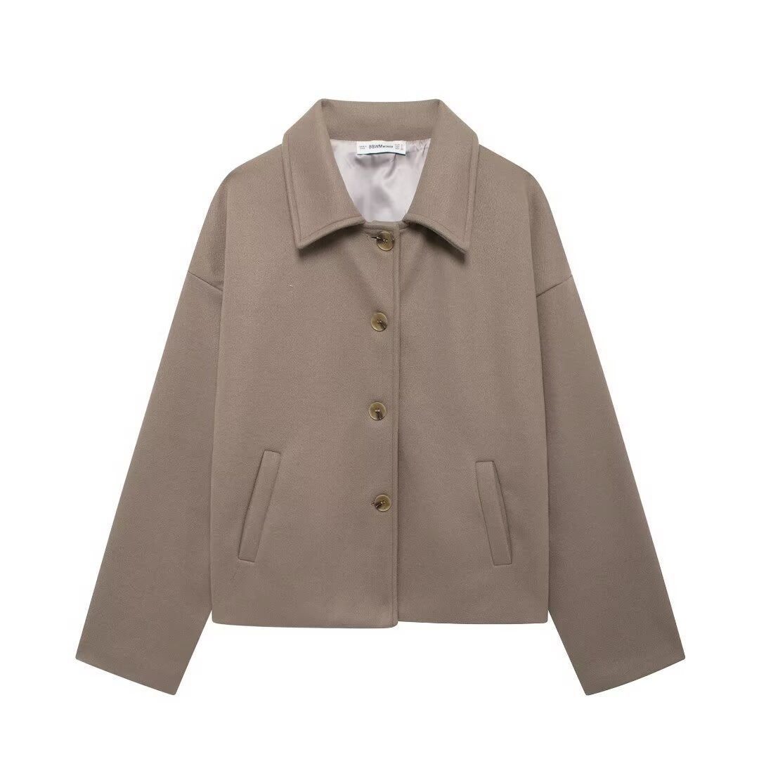Oversized Dames Korte Wollen Jas Met Wijde Mouwen