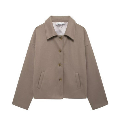 Oversized Dames Korte Wollen Jas Met Wijde Mouwen