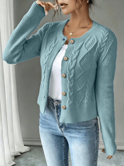 Dames Gebreid Korte Cardigan Met Kabelpatroon En Gouden Knopen
